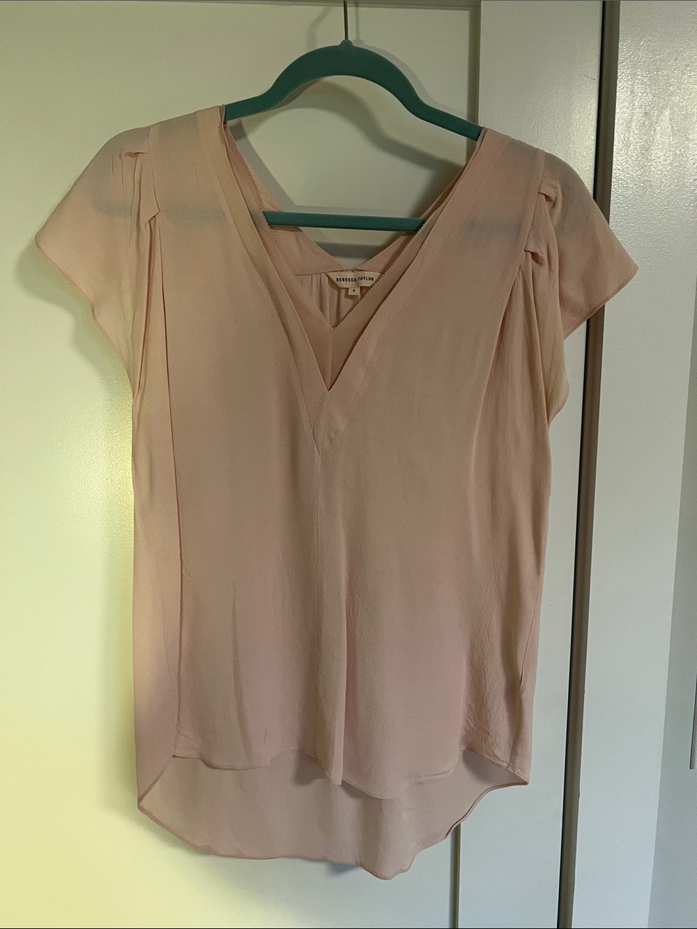 Rebecca Taylor Blush Pink V-Neck Cap Sleeve Blouse